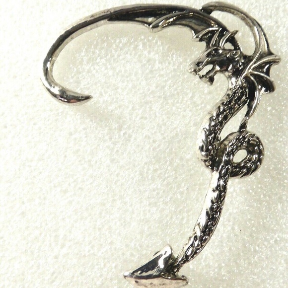 Whimsical Dragon Silver color metal Ear Cuff Earring - Picture 1 of 8
